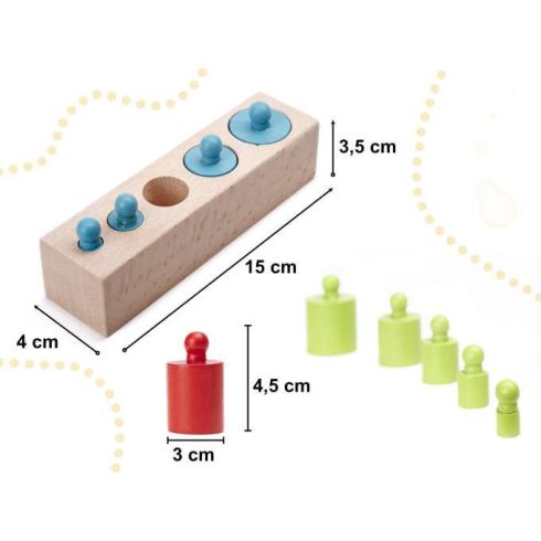 Színes Montessori Fahengersúlyok 4db (Zöld, Sárga, Piros, Kék)