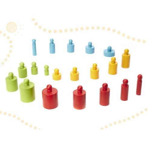 Színes Montessori Fahengersúlyok 4db (Zöld, Sárga, Piros, Kék)