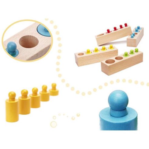 Színes Montessori Fahengersúlyok 4db (Zöld, Sárga, Piros, Kék)