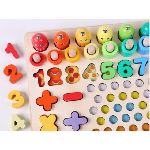 Montessori Gyöngy Mozaik És Horgászós Többfunkciós Clip Beads Fa Fejlesztőjáték