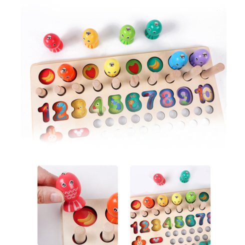 Montessori Gyöngy Mozaik És Horgászós Többfunkciós Clip Beads Fa Fejlesztőjáték