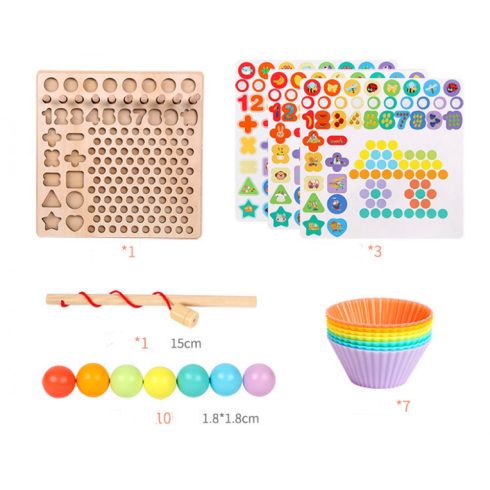 Montessori Gyöngy Mozaik És Horgászós Többfunkciós Clip Beads Fa Fejlesztőjáték