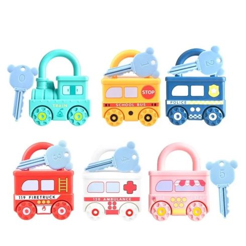 Montessori Oktatójáték Zárakkal És Kulcsokkal Képtársítás Vonat Játék 6db