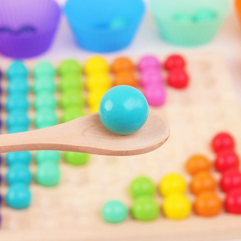 2 Az 1 Ben- Montessori  Szivárvány Színű Gyöngyök Oktató Játék Clip Beads Készségfejlesztő Fajáték