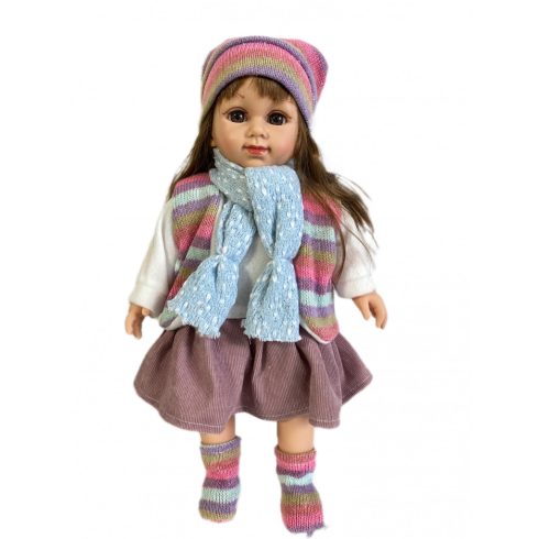 Gyönyörű Éneklő Hajasbaba Csinos Téli Szettben, Kötött Kiegészítőkkel – 40 Cm