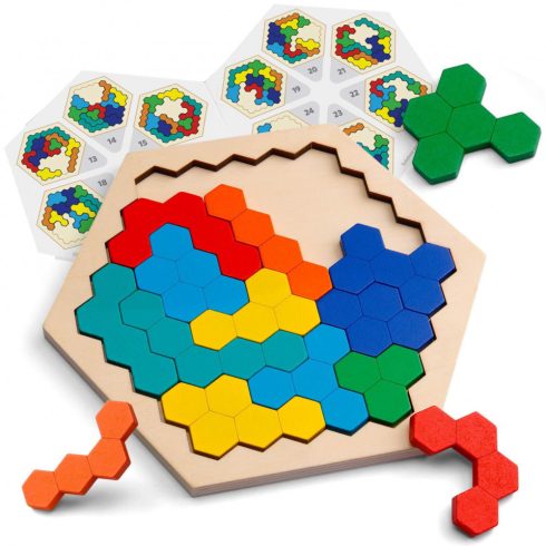 Hatszögletű Fából Készült Geometrikus Kirakós Játékok Sakktábla Montessori Játékok Oktatási Intelligencia Játékok 18.5cm