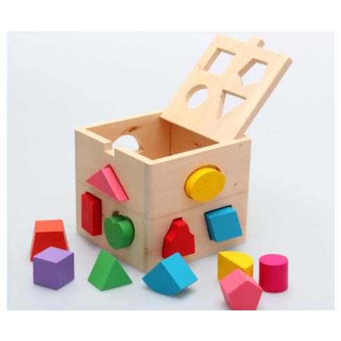 Formakereső Doboz  13db Montessori-kocka Fa Formaválogató Játék Kocka