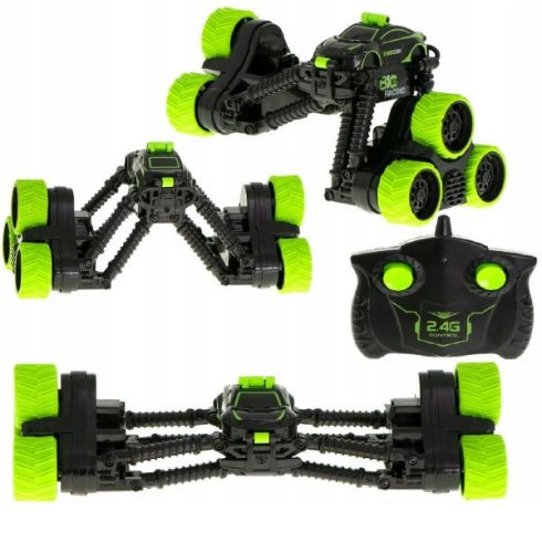 Hat Kerekű, 360°-ban Vezérelhető Távirányítós Kaszkadőr Autó Gyerekeknek 30 Méteres Vezérlési Tartománnyal – Zöld