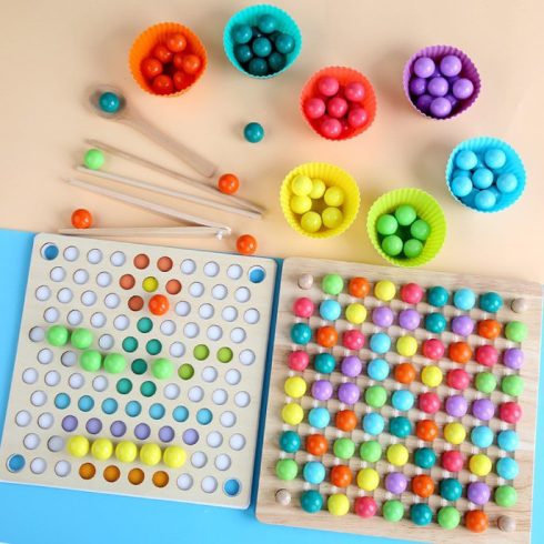 2 Az 1 Ben Montessori Szivárvány Színű Gyöngyök Oktató Játék Clip Beads Készségfejlesztő Fajátékok