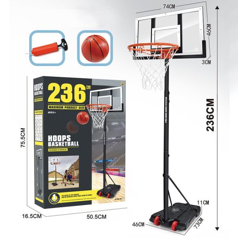 Fém Kosárlabda palánk kosárlabda karika 6-14 éves gyerekeknek 236CM