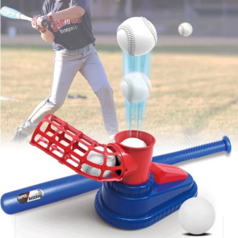 Gyerekek Baseball Játék Szett Bat & Balls Automata Indító Gyerekeknek Szórakozás Beltéri Baseball Gyakorló Eszköz+két Ütő