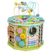    17-1 Interaktív Fa Készségfejlesztő Játék Golyóvezető Oktatókocka Játék És Tanulás Egyben