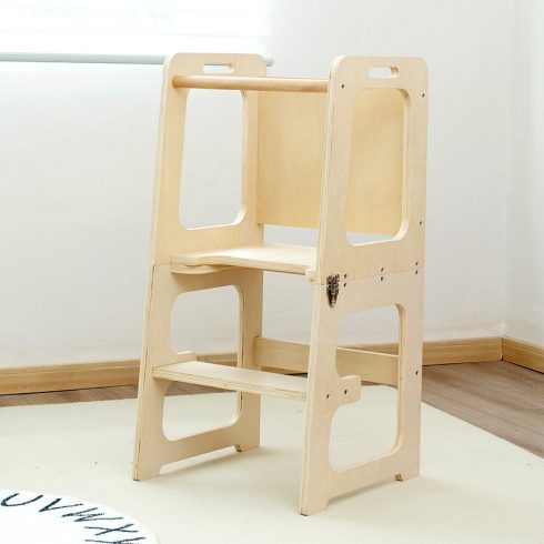 Montessori Fa Tanulótorony Gyűrűk 3 Az 1-ben Fa Színű + Kréta Tabla 