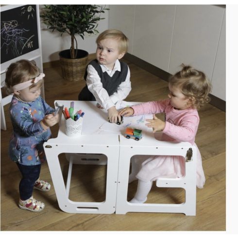 Montessori Fa Tanulótorony Gyűrűk 3 Az 1-ben Fa Színű + Kréta Tabla 