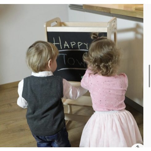 Montessori Fa Tanulótorony Gyűrűk 3 Az 1-ben Fa Színű + Kréta Tabla 