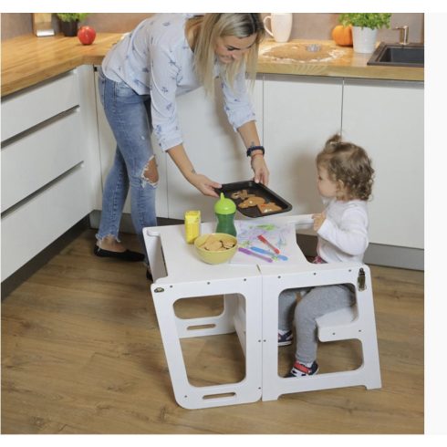 Montessori Fa Tanulótorony Gyűrűk 3 Az 1-ben Fa Színű + Kréta Tabla 