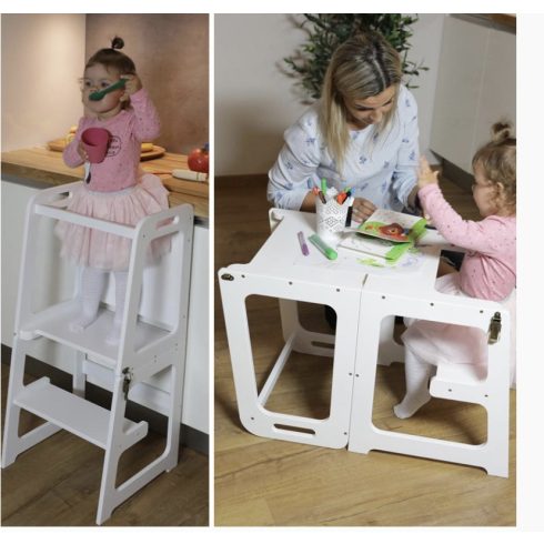 Montessori Fa Tanulótorony Gyűrűk 3 Az 1-ben Fa Színű + Kréta Tabla 