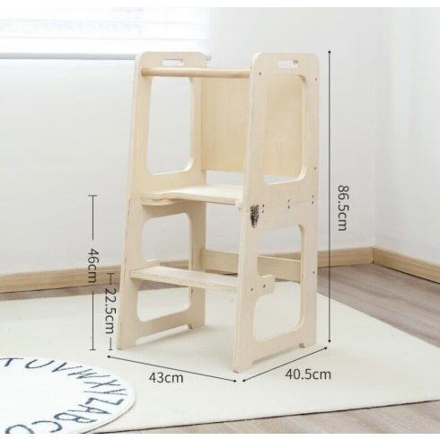 Montessori Fa Tanulótorony Gyűrűk 3 Az 1-ben Fa Színű + Kréta Tabla 