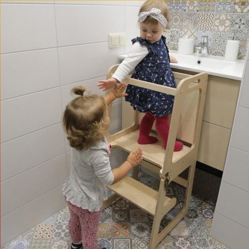 Montessori Fa Tanulótorony Gyűrűk 3 Az 1-ben Fehér+ Kréta Tabla 