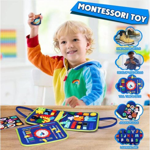 Interaktív Érzékszervi Játék, Textil Busy Board Kék Táska Típusú Könyv