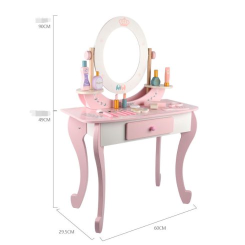 Gyerek Fából Készült Öltözőasztal fésülködőasztal Székkel És Kiegészítőkkel 90cm