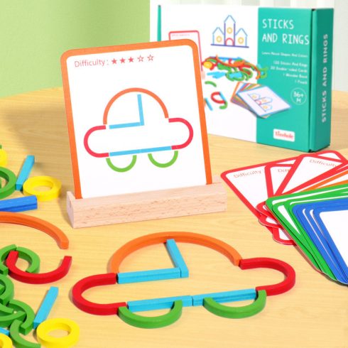 Montessori Fa Kreatív Botok És Gyűrűk Intelligencia Kirakós Puzzle Játék 