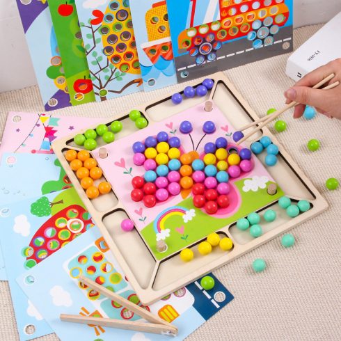 Montessori Játék Szivárvány Színű Gyöngyök Clip Beads