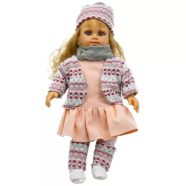   Gyönyörű Éneklő Hajasbaba Csinos Téli Szettben, Kötött Kiegészítőkkel – 40 Cm