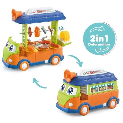 2in1 Kinyitható Játék Minibusz És Büfékocsi Gyerekenek Élethű Fény- És Hanghatásokkal És Rengeteg Kiegészítővel