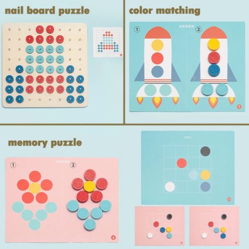  Kreatív Montessori Puzzle Színegyeztető Memória Kirakós Agy Oktatási Körömtábla