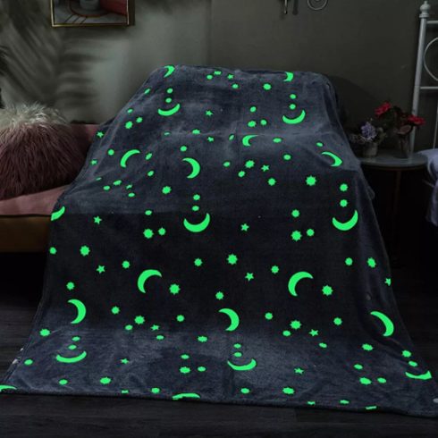 Sötétben Világító, Dínós Plüss Takaró Gyerekeknek - Szürke, 150x100 Cm