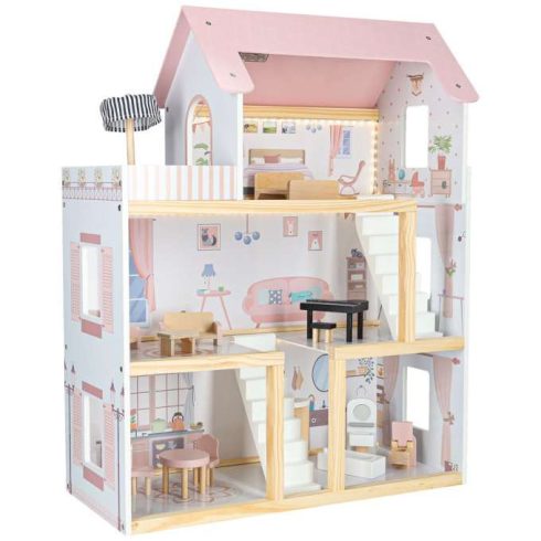 Fa babaház bútor 78cm rózsaszín LED