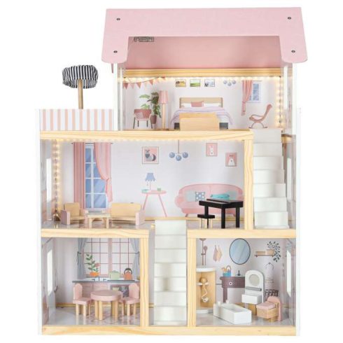 Fa babaház bútor 78cm rózsaszín LED