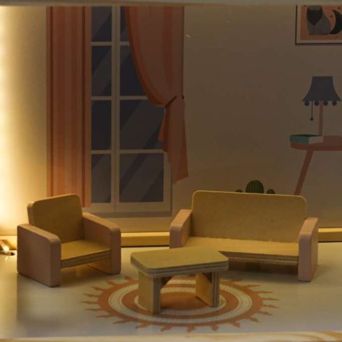 Fa babaház bútor 78cm rózsaszín LED