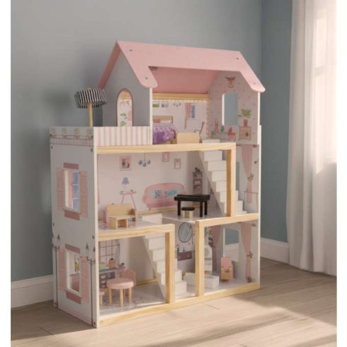 Fa babaház bútor 78cm rózsaszín LED