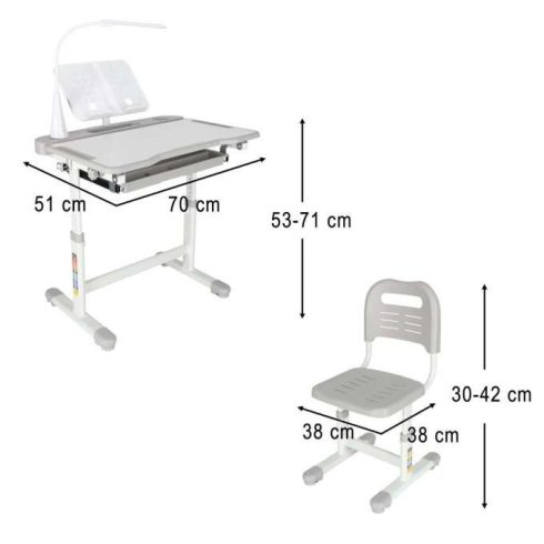 Gyerek iskolapad, állítható szék, LED lámpa, USB, szürke