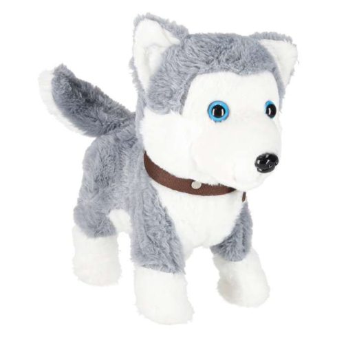 Interaktív kiskutya pórázon – ugató, sétáló és farkcsóváló husky