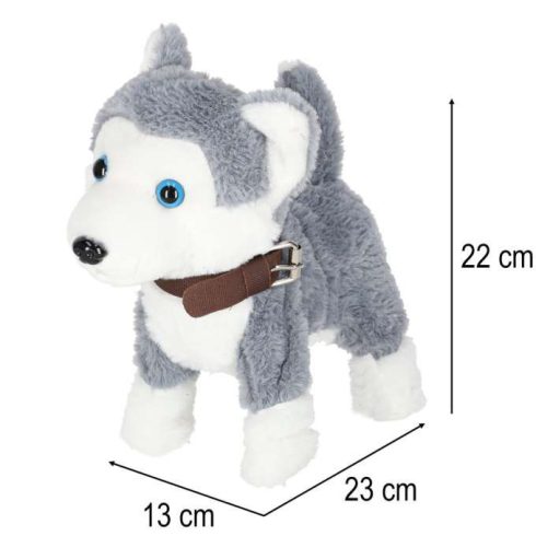 Interaktív kiskutya pórázon – ugató, sétáló és farkcsóváló husky