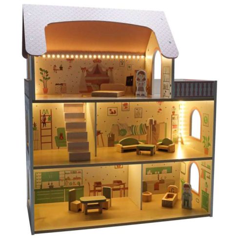 LULILO Peonio 70cm LED rózsaszín fa babaház