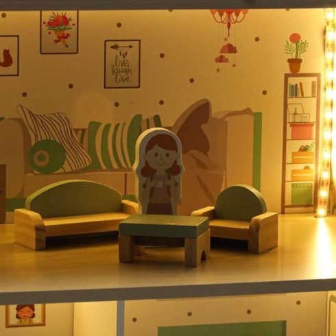 LULILO Peonio 70cm LED rózsaszín fa babaház