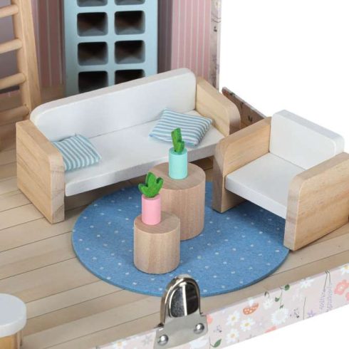 Babaház bőröndben, kiegészítők, fa bútorok