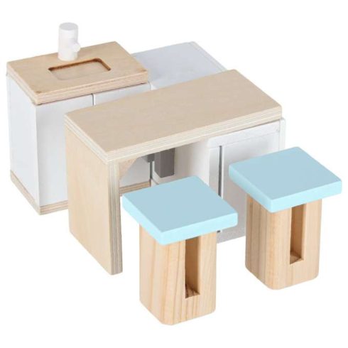 Babaház bőröndben, kiegészítők, fa bútorok