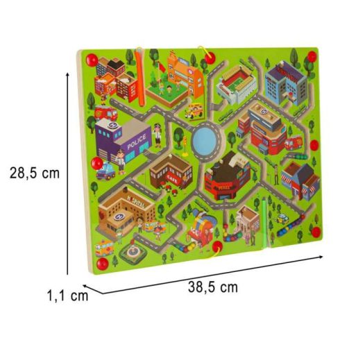 Mágneses labirintus játék fa tábla utazáshoz nagyvárosban 2 játékos számára
