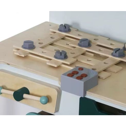  fa műhely kis ezermester készlet szerszámokkal, fűrészeléssel, csavarhúzóval és hangokkal 86cm