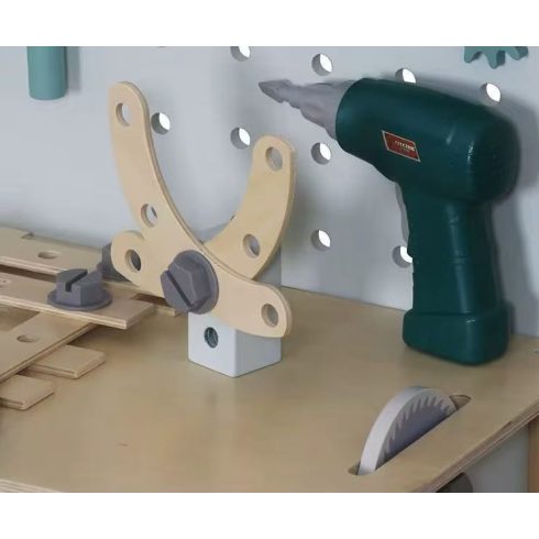  fa műhely kis ezermester készlet szerszámokkal, fűrészeléssel, csavarhúzóval és hangokkal 86cm