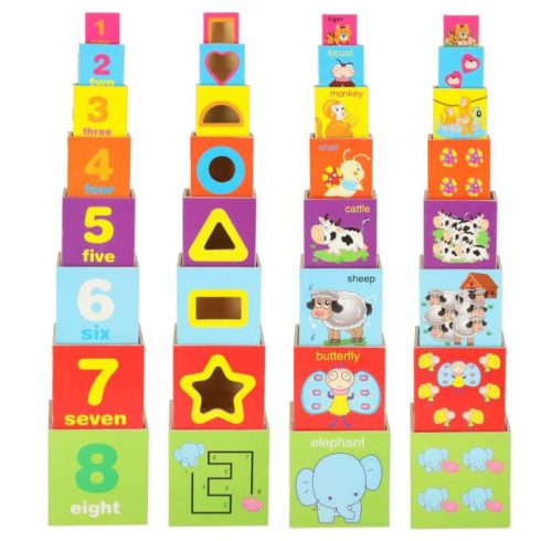 Fa oktatótorony alakválogató, számolás tanuláshoz, 71 cm, XXL