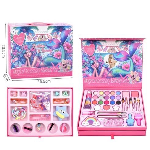 Kozmetikai doboz sminkhez és körömápoláshoz, smink, kozmetikumok, szemhéjfestékek, lakkok, fiókok, sellő