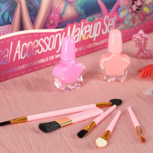 Kozmetikai doboz sminkhez és körömápoláshoz, smink, kozmetikumok, szemhéjfestékek, lakkok, fiókok, sellő