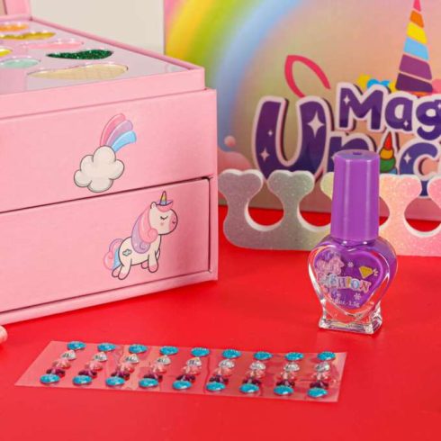 Smink és körömkozmetikai készlet smink kozmetikumok szemhéjfesték körömlakkok fiókok unikornis