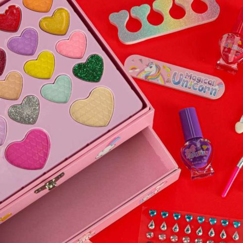 Smink és körömkozmetikai készlet smink kozmetikumok szemhéjfesték körömlakkok fiókok unikornis